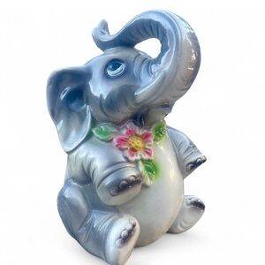 VTG Ceramaster Japan Gray Elephant Bank Kitsch Mid Century Modern MCM Ceramic